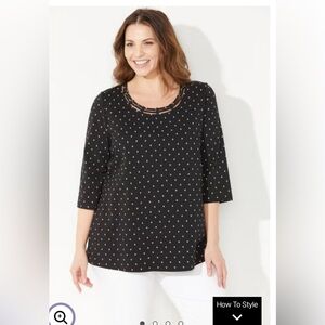 Catherines 3X Suprema® Cotton Strappy Neckline Top Every Day Office Mature Prep